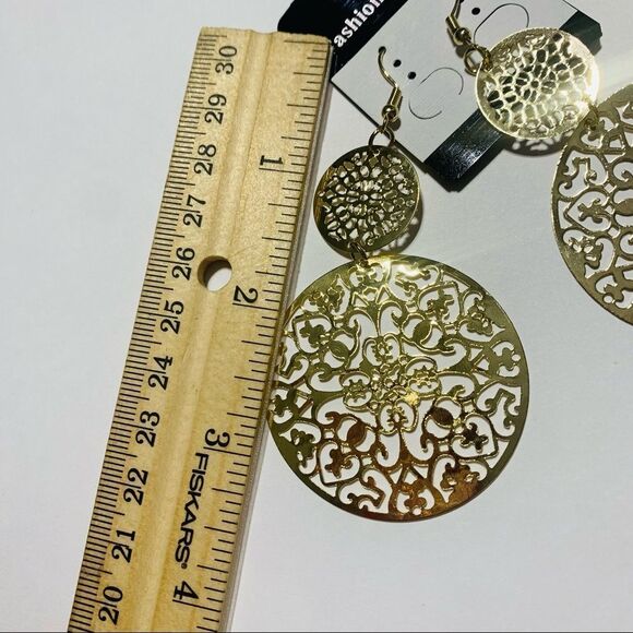 Gold Medallion Style Earrings - Picture 4 of 4